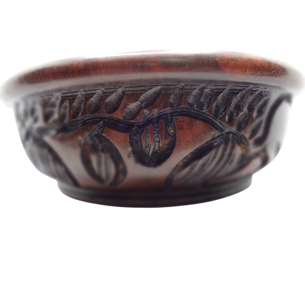 Vintage Ironwood Hand-Carved Bowl with Jungle/Rhino/Elephant Design‎ Small Dish